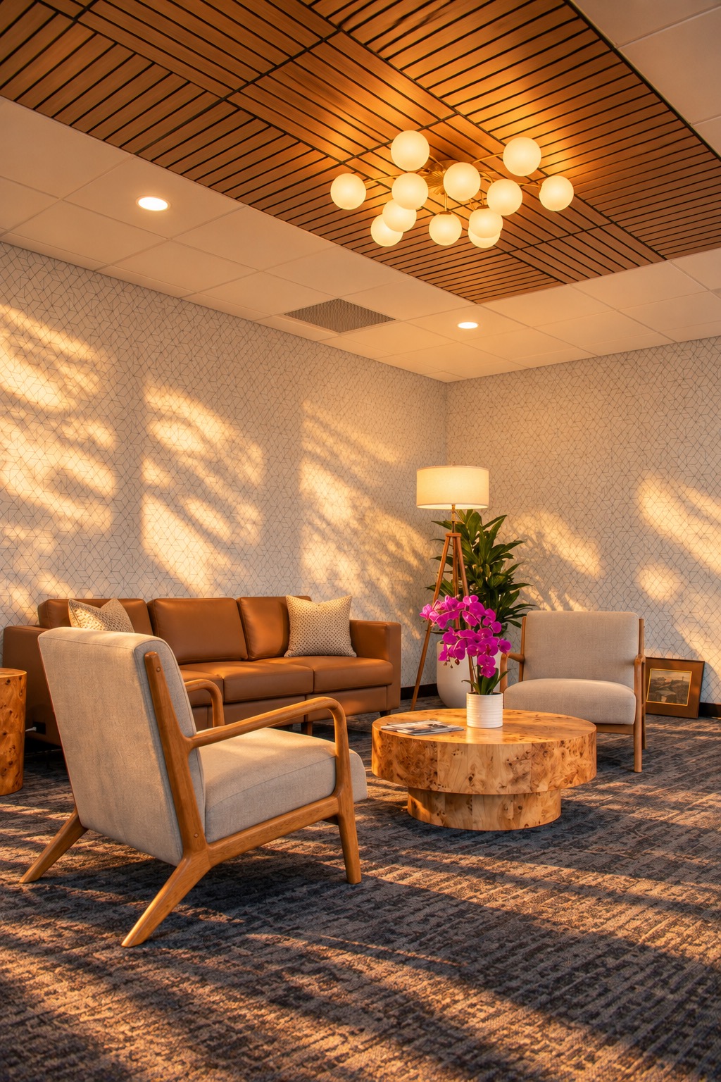 Lounge seating area with leather sofa