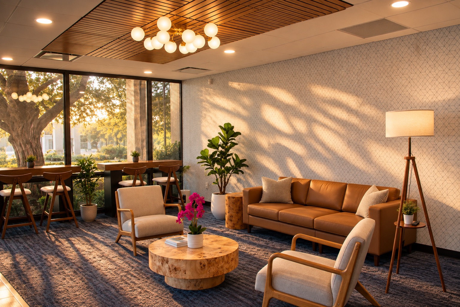 Renovated office lounge at 8119 Datapoint, by Kreifels Construction