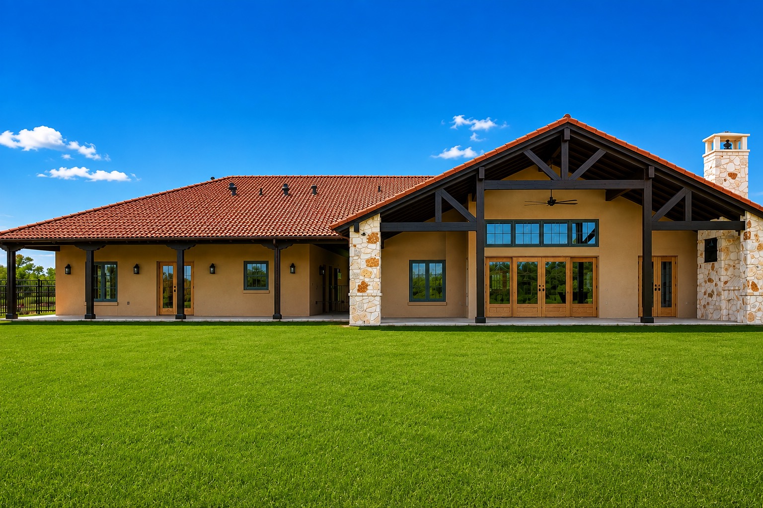 Back porch and rear elevation of a custom home built by Kreifels Construction