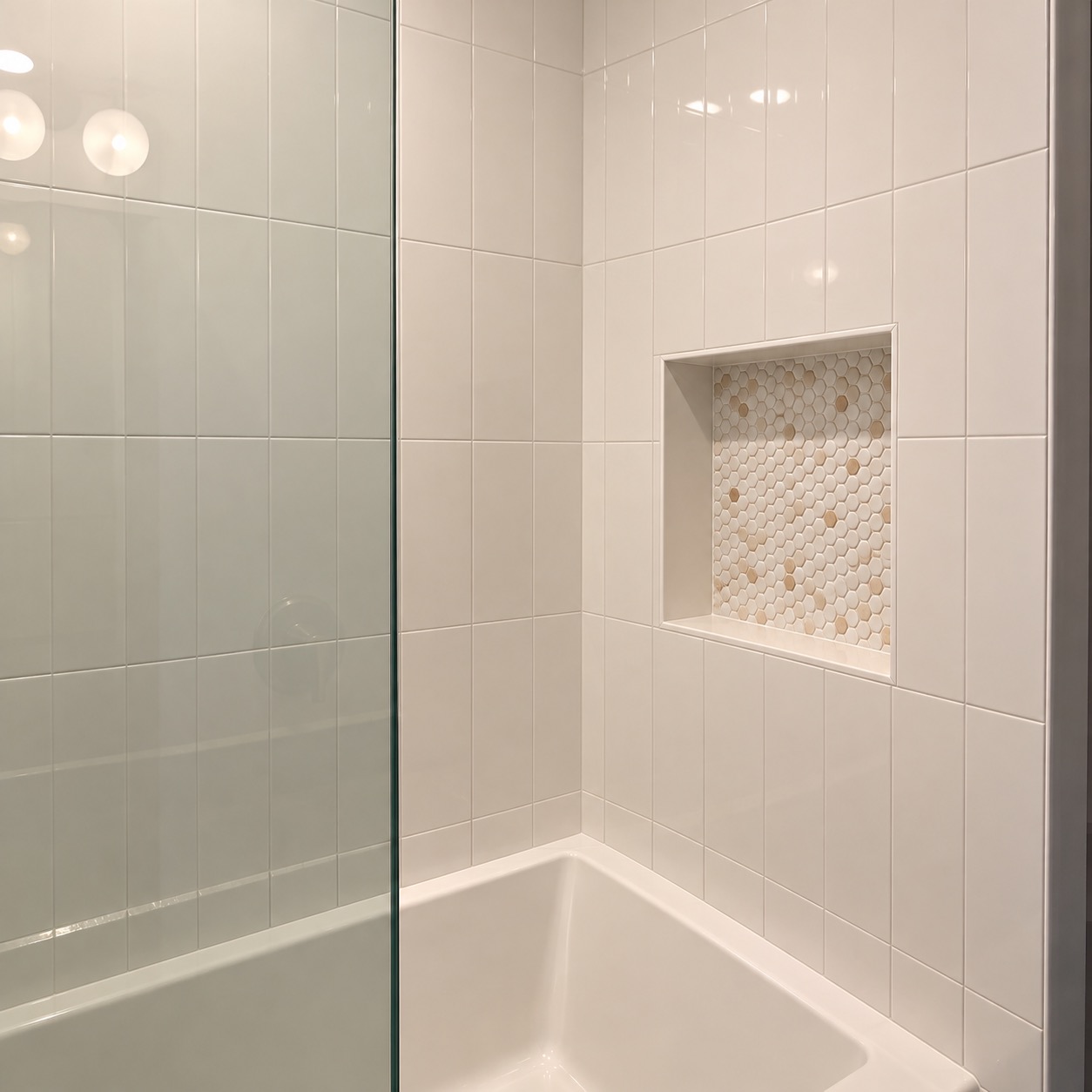 Tiled shower niche detail